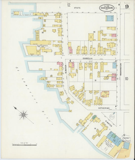 Sanborn Fire Insurance Map from Ogdensburg, St. Lawrence County, New York (1898), Sheet #0009 - Historic Sanborn Fire Insurance Map Print, vintage old map wall art, antique decor, genealogy gift, New York New York map
