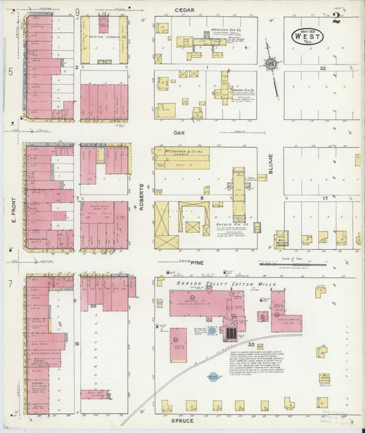 Sanborn Fire Insurance Map from West, McLennan County, Texas (1921), Sheet #0002 - Historic Sanborn Fire Insurance Map Print, vintage old map wall art, antique decor, genealogy gift, Texas Texas map
