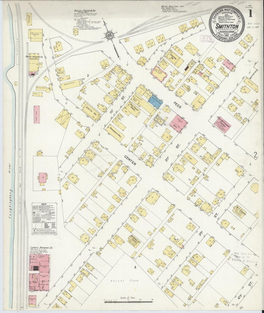 Sanborn Fire Insurance Map from Smithton, Westmoreland County, Pennsylvania (1912), Sheet #0001 - Historic Sanborn Fire Insurance Map Print, vintage old map wall art, antique decor, genealogy gift, Pennsylvania Pennsylvania map