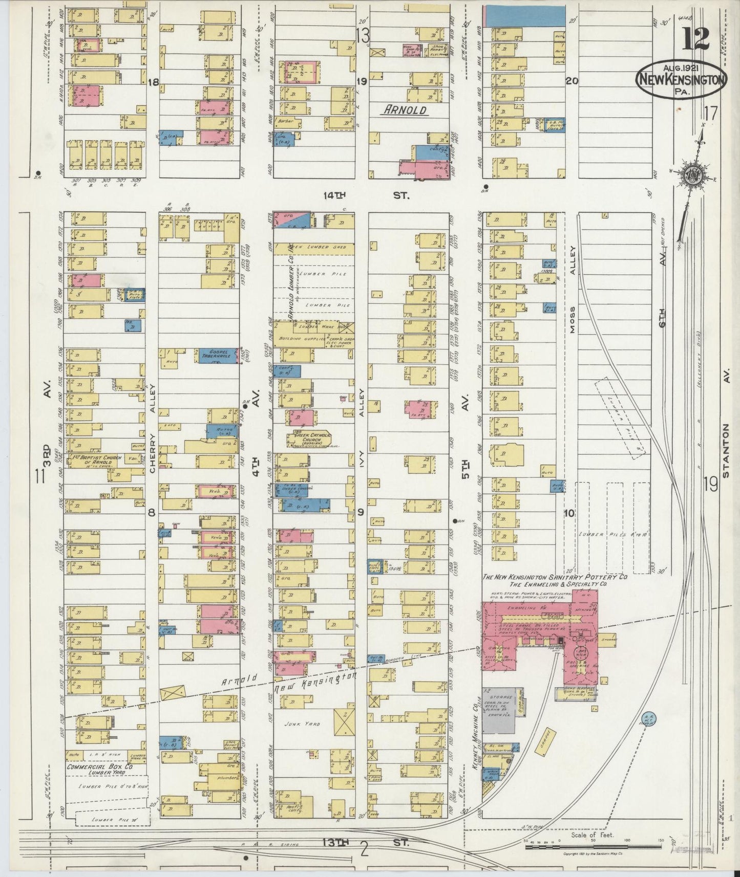 Sanborn Fire Insurance Map from New Kensington, Westmoreland County, Pennsylvania (1921), Sheet #0012 - Complete Map Set gallery image, historic Sanborn map, vintage wall art, Pennsylvania Pennsylvania