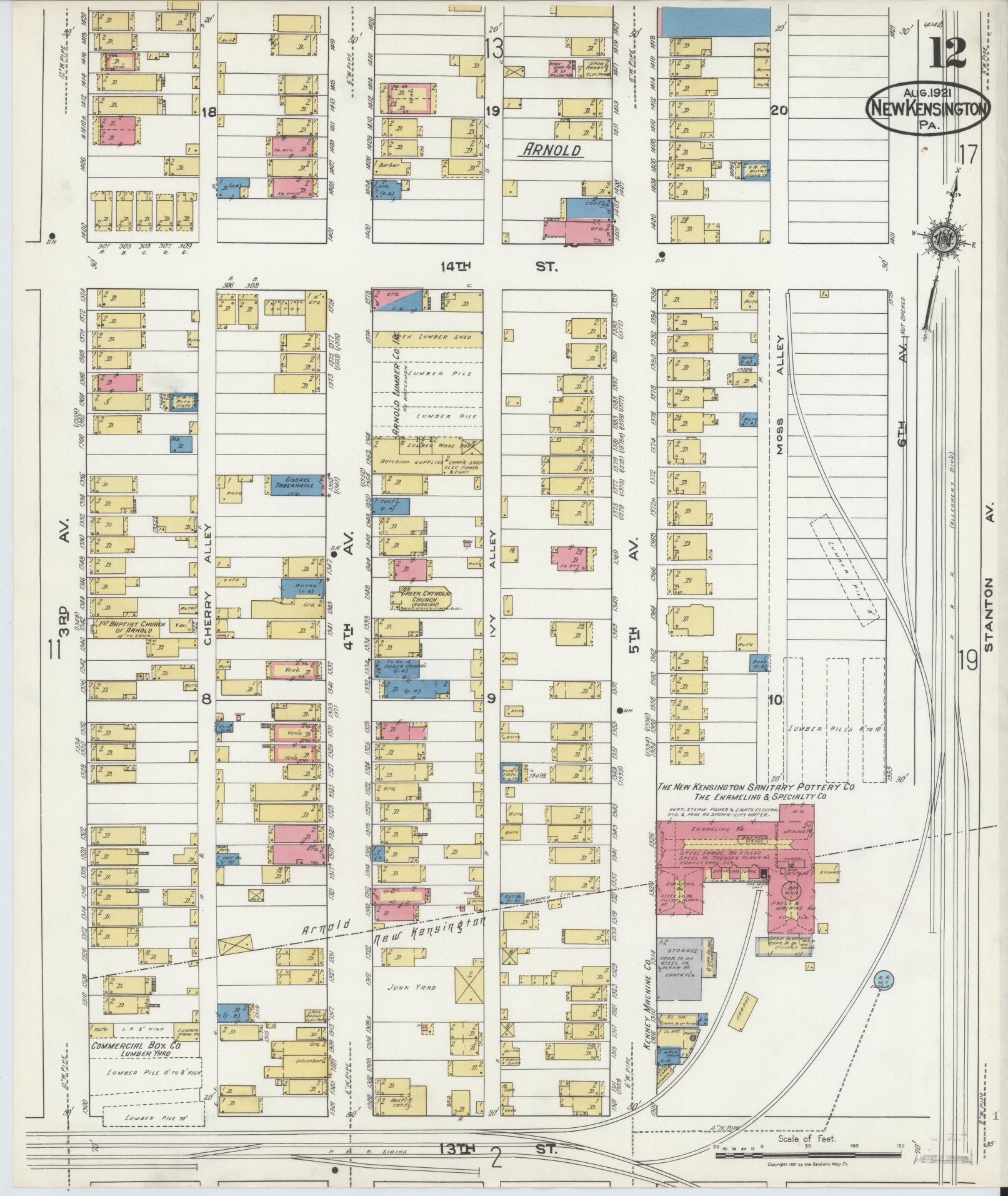 Sanborn Fire Insurance Map from New Kensington, Westmoreland County, Pennsylvania (1921), Sheet #0012 - Complete Map Set gallery image, historic Sanborn map, vintage wall art, Pennsylvania Pennsylvania