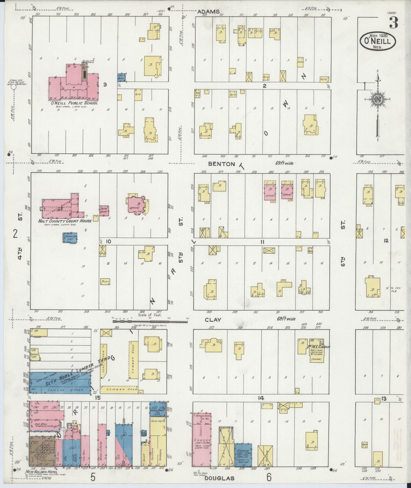 Sanborn Fire Insurance Map from O'Neill, Holt County, Nebraska (1920), Sheet #0003 - Complete Map Set gallery image, historic Sanborn map, vintage wall art, Nebraska Nebraska