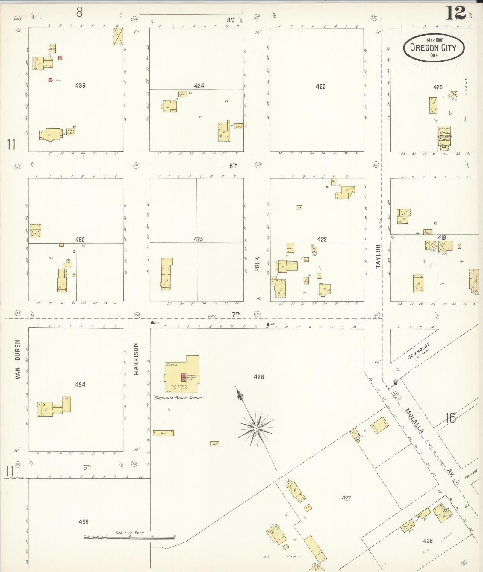 Sanborn Fire Insurance Map from Oregon City, Clackamas County, Oregon (1900), Sheet #0012 - Historic Sanborn Fire Insurance Map Print, vintage old map wall art, antique decor, genealogy gift, Oregon Oregon map