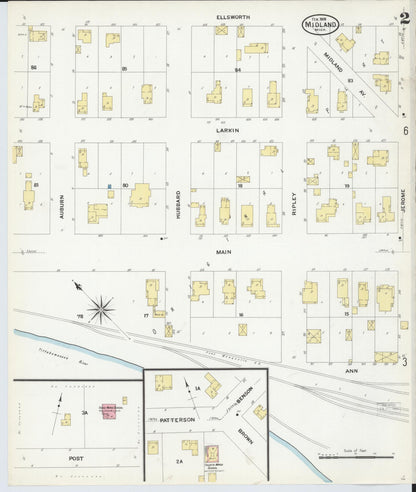 Sanborn Fire Insurance Map from Midland, Midland County, Michigan (1909), Sheet #0002 - Historic Sanborn Fire Insurance Map Print, vintage old map wall art, antique decor, genealogy gift, Michigan Michigan map