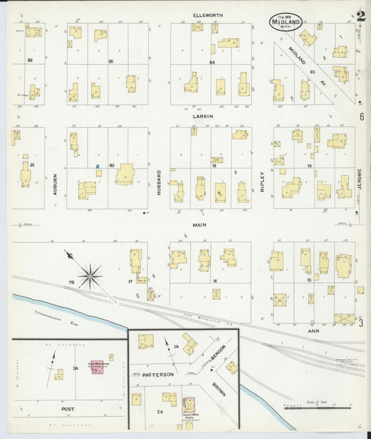 Sanborn Fire Insurance Map from Midland, Midland County, Michigan (1909), Sheet #0002 - Historic Sanborn Fire Insurance Map Print, vintage old map wall art, antique decor, genealogy gift, Michigan Michigan map