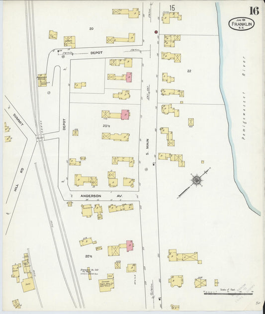 Sanborn Fire Insurance Map from Franklin, Merrimack County, New Hampshire (1911), Sheet #0016 - Historic Sanborn Fire Insurance Map Print, vintage old map wall art, antique decor, genealogy gift, New Hampshire New Hampshire map
