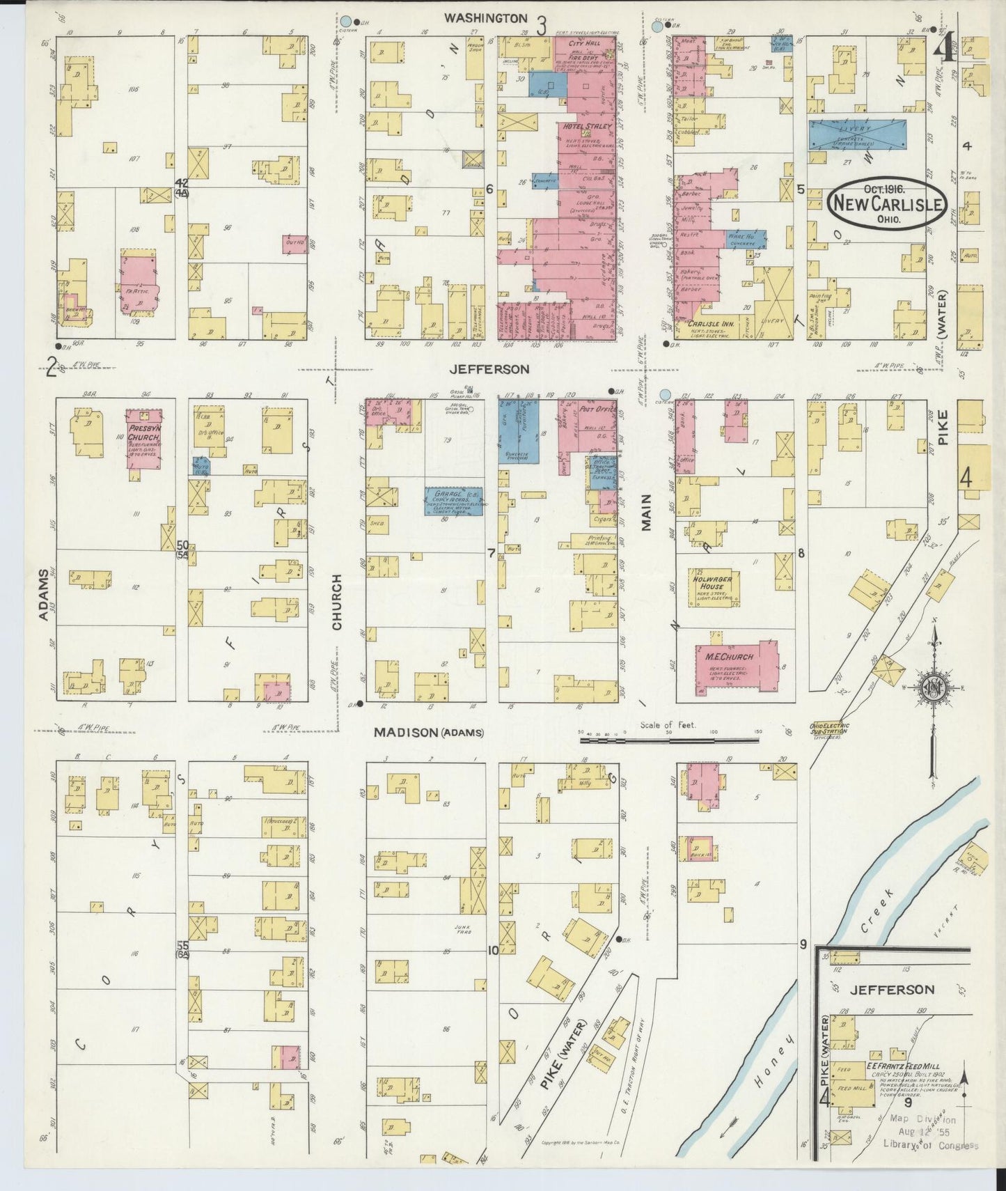 Sanborn Fire Insurance Map from New Carlisle, Clarke County, Ohio (1916), Sheet #0004 - Complete Map Set gallery image, historic Sanborn map, vintage wall art, Ohio Ohio