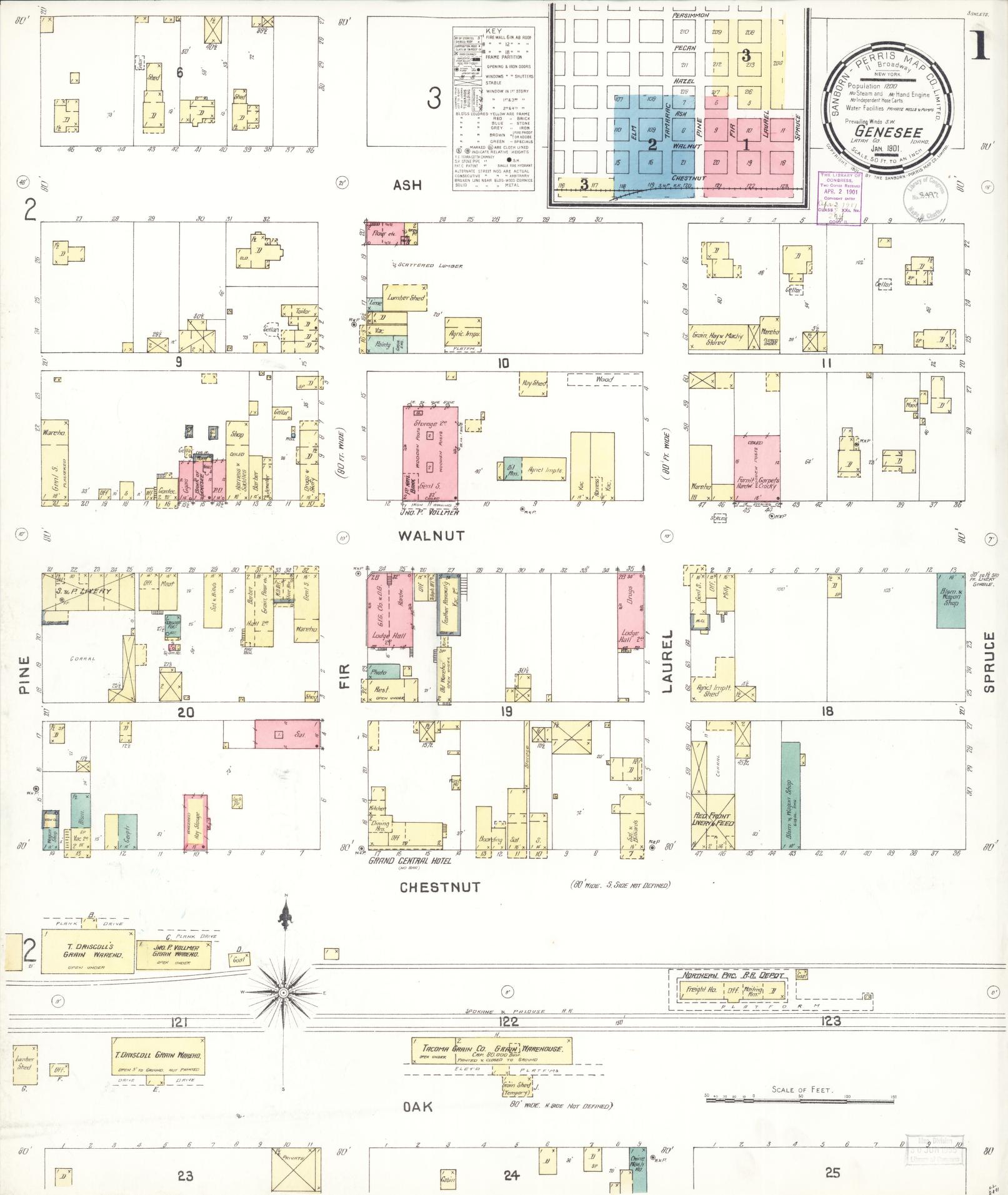 Sanborn Fire Insurance Map from Genesee, Latah County, Idaho (1901), Sheet #0001 - Historic Sanborn Fire Insurance Map Print, vintage old map wall art, antique decor, genealogy gift, Idaho Idaho map