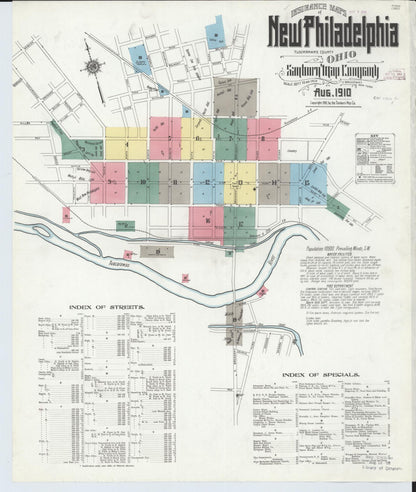 Sanborn Fire Insurance Map from New Philadelphia, Tuscarawas County, Ohio (1910), Sheet #0001 - Historic Sanborn Fire Insurance Map Print, vintage old map wall art, antique decor, genealogy gift, Ohio Ohio map