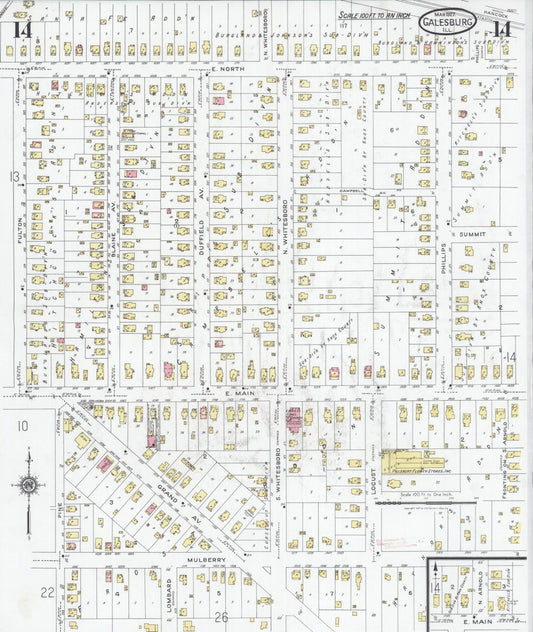Sanborn Fire Insurance Map from Galesburg, Knox County, Illinois (1927), Sheet #0014 - Historic Sanborn Fire Insurance Map Print, vintage old map wall art, antique decor, genealogy gift, Illinois Illinois map