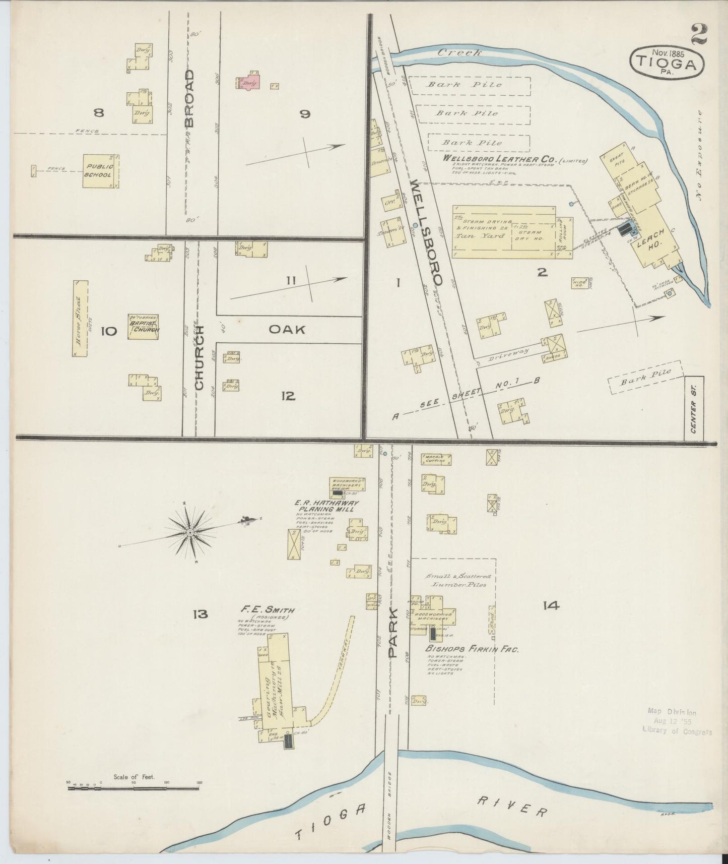 Sanborn Fire Insurance Map from Tioga, Tioga County, Pennsylvania (1885), Sheet #0002 - Complete Map Set gallery image, historic Sanborn map, vintage wall art, Pennsylvania Pennsylvania
