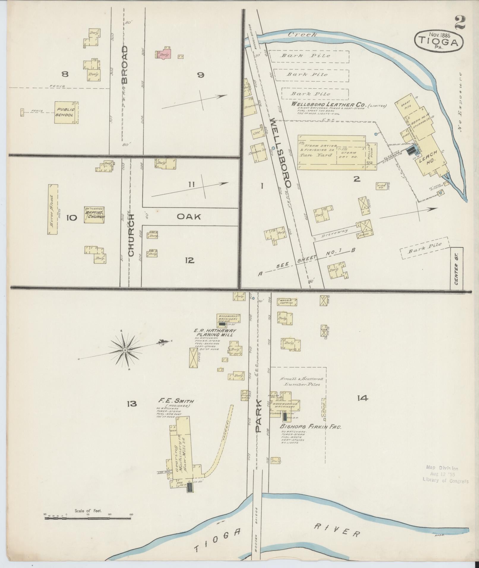 Sanborn Fire Insurance Map from Tioga, Tioga County, Pennsylvania (1885), Sheet #0002 - Complete Map Set gallery image, historic Sanborn map, vintage wall art, Pennsylvania Pennsylvania