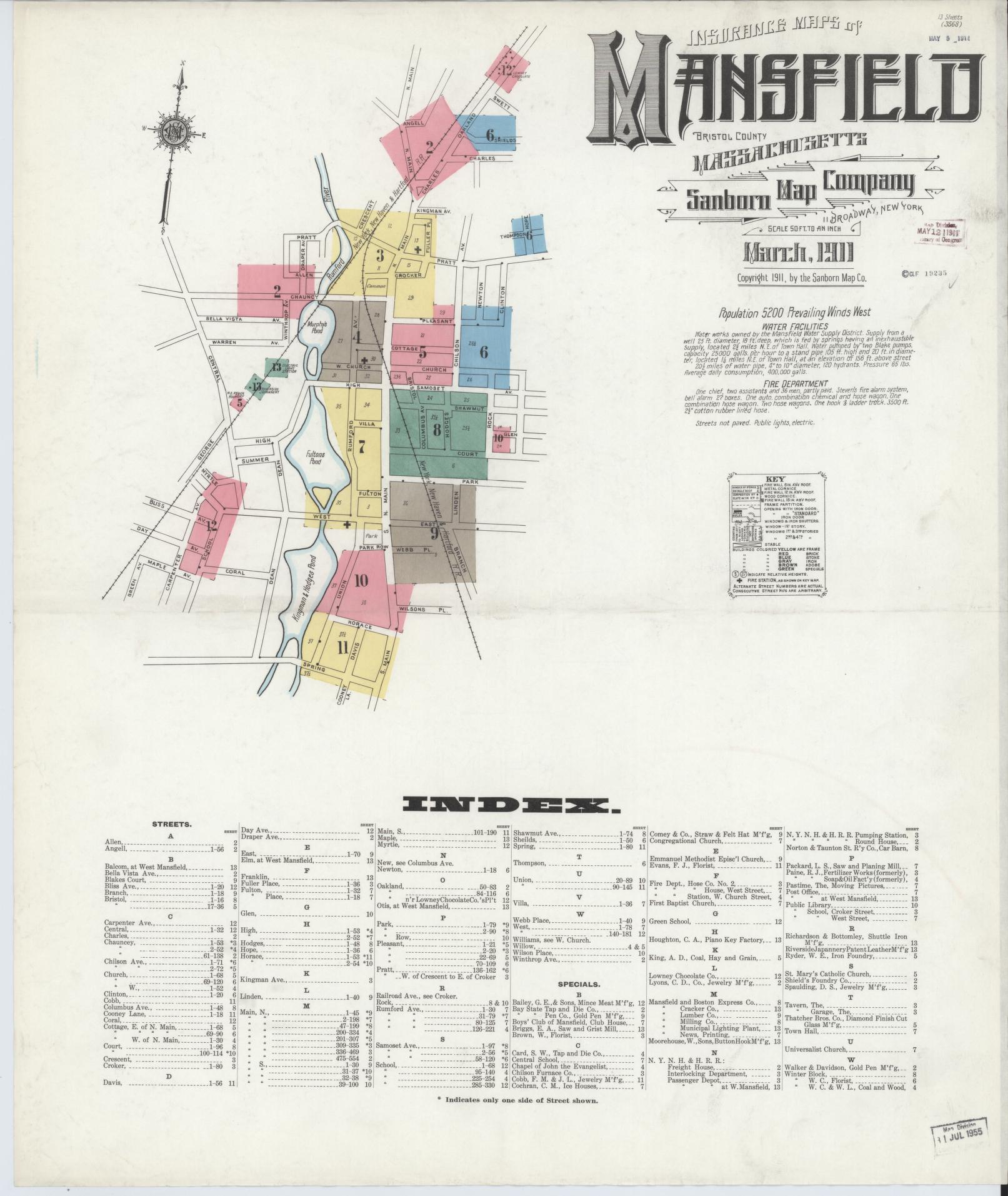 Sanborn Fire Insurance Map from Mansfield, Bristol County, Massachusetts (1911), Sheet #0001 - Complete Map Set gallery image, historic Sanborn map, vintage wall art, Massachusetts Massachusetts