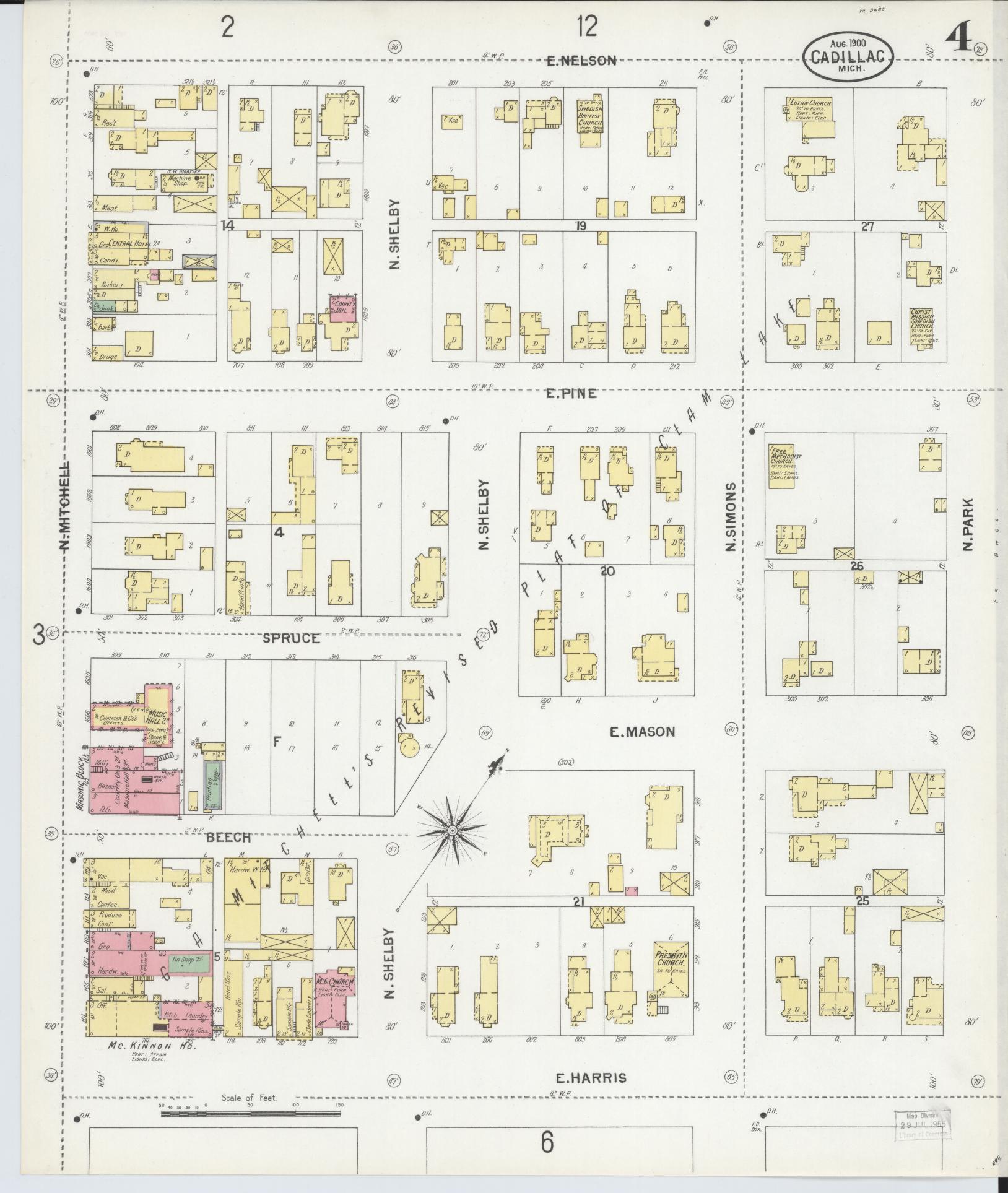 Sanborn Fire Insurance Map from Cadillac, Wexford County, Michigan (1900), Sheet #0004 - Complete Map Set gallery image, historic Sanborn map, vintage wall art, Michigan Michigan