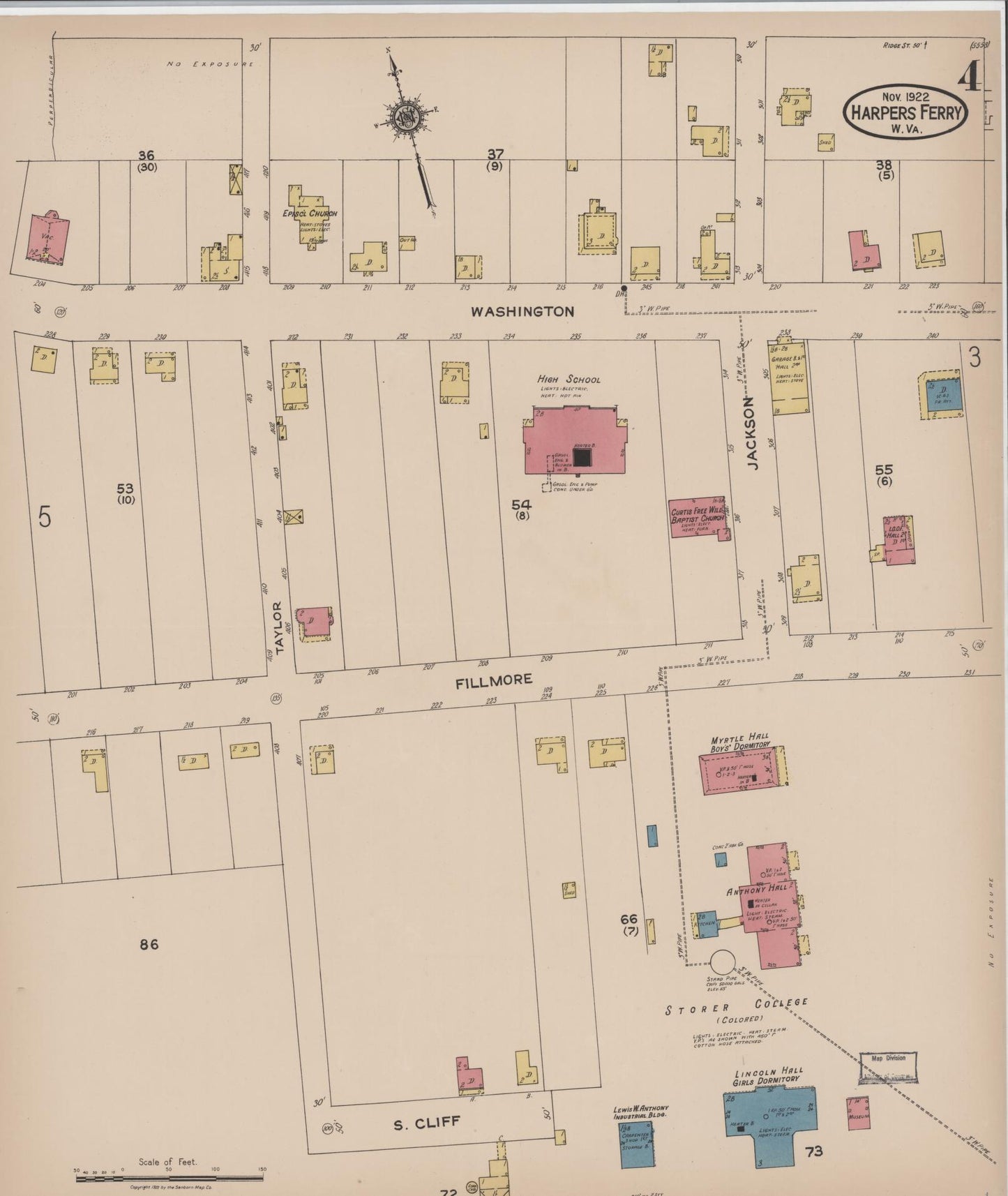 Sanborn Fire Insurance Map from Harpers Ferry, Jefferson County, West Virginia (1922), Sheet #0004 - Complete Map Set gallery image, historic Sanborn map, vintage wall art, West Virginia West Virginia
