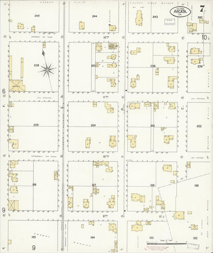 Sanborn Fire Insurance Map from Arcata, Humboldt County, California (1908), Sheet #0007 - Historic Sanborn Fire Insurance Map Print, vintage old map wall art, antique decor, genealogy gift, California California map