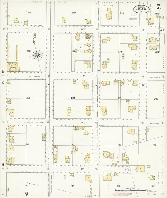 Sanborn Fire Insurance Map from Arcata, Humboldt County, California (1908), Sheet #0007 - Historic Sanborn Fire Insurance Map Print, vintage old map wall art, antique decor, genealogy gift, California California map