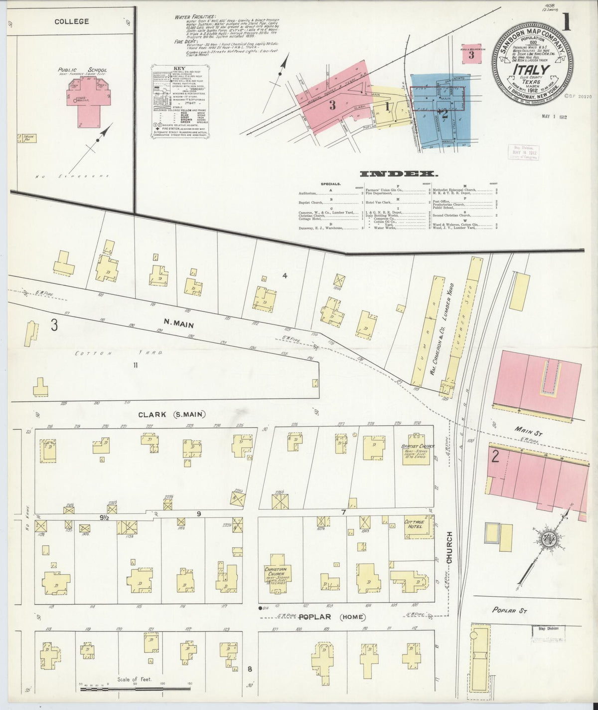 Sanborn Fire Insurance Map from Italy, Ellis County, Texas (1912), Sheet #0001 - Complete Map Set gallery image, historic Sanborn map, vintage wall art, Texas Texas