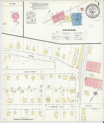 Sanborn Fire Insurance Map from Italy, Ellis County, Texas (1912), Sheet #0001 - Complete Map Set gallery image, historic Sanborn map, vintage wall art, Texas Texas