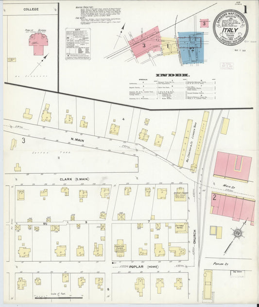 Sanborn Fire Insurance Map from Italy, Ellis County, Texas (1912), Sheet #0001 - Complete Map Set gallery image, historic Sanborn map, vintage wall art, Texas Texas