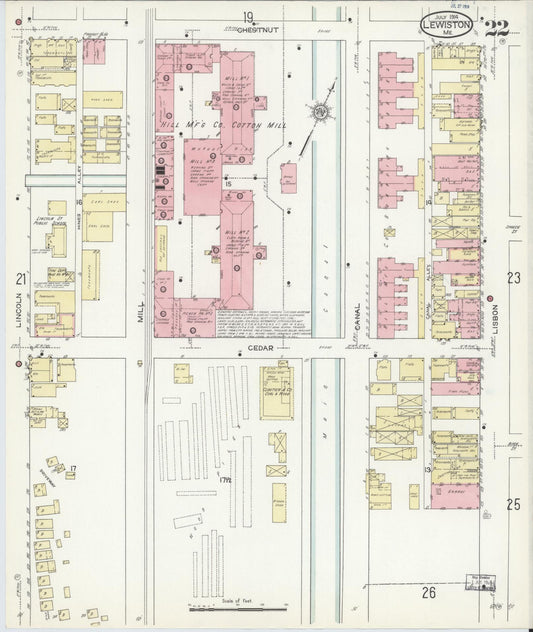Sanborn Fire Insurance Map from Lewiston, Androscoggin County, Maine (1914), Sheet #0022 - Historic Sanborn Fire Insurance Map Print, vintage old map wall art, antique decor, genealogy gift, Maine Maine map