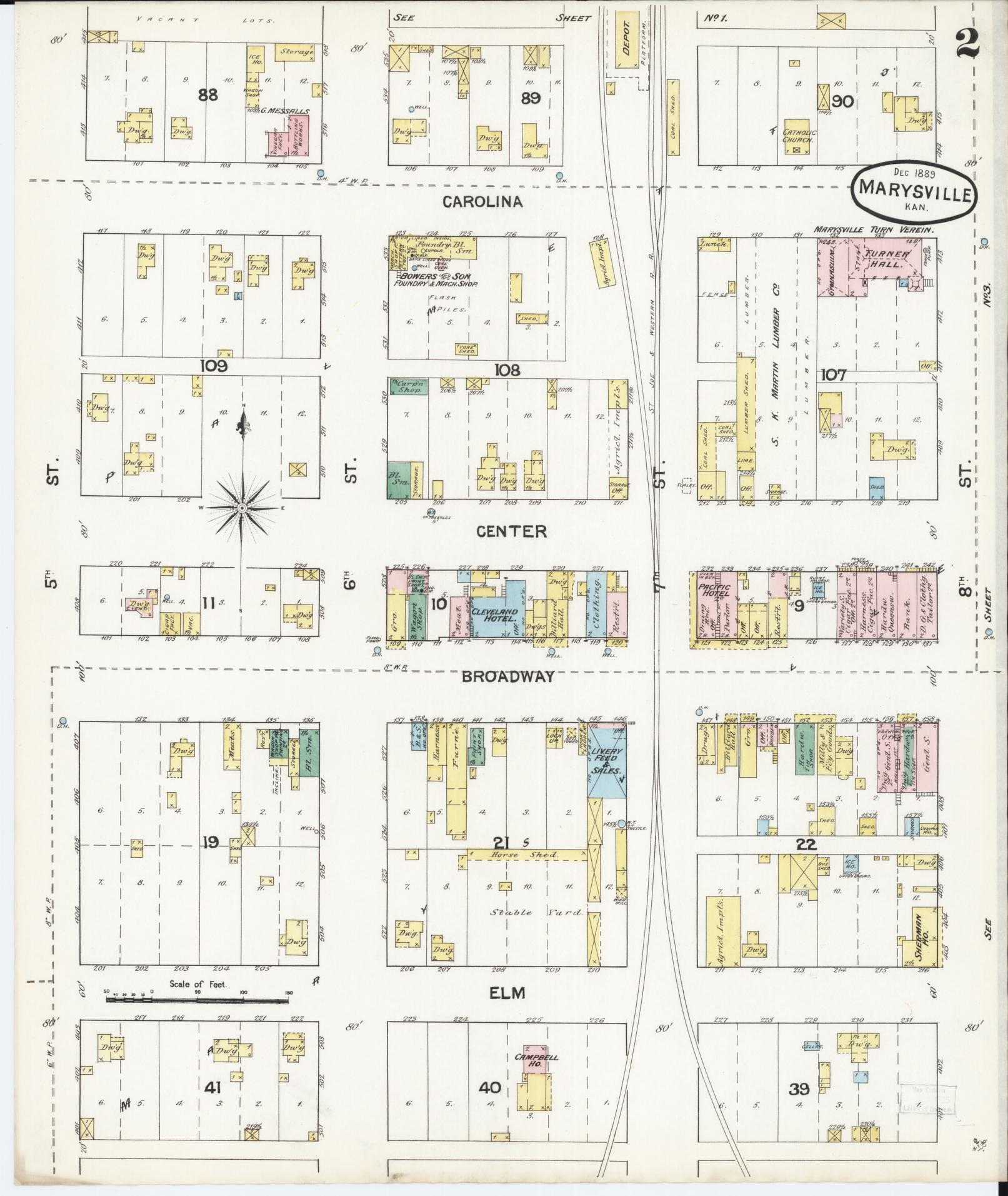 Sanborn Fire Insurance Map from Marysville, Marshall County, Kansas (1889), Sheet #0002 - Historic Sanborn Fire Insurance Map Print, vintage old map wall art, antique decor, genealogy gift, Kansas Kansas map