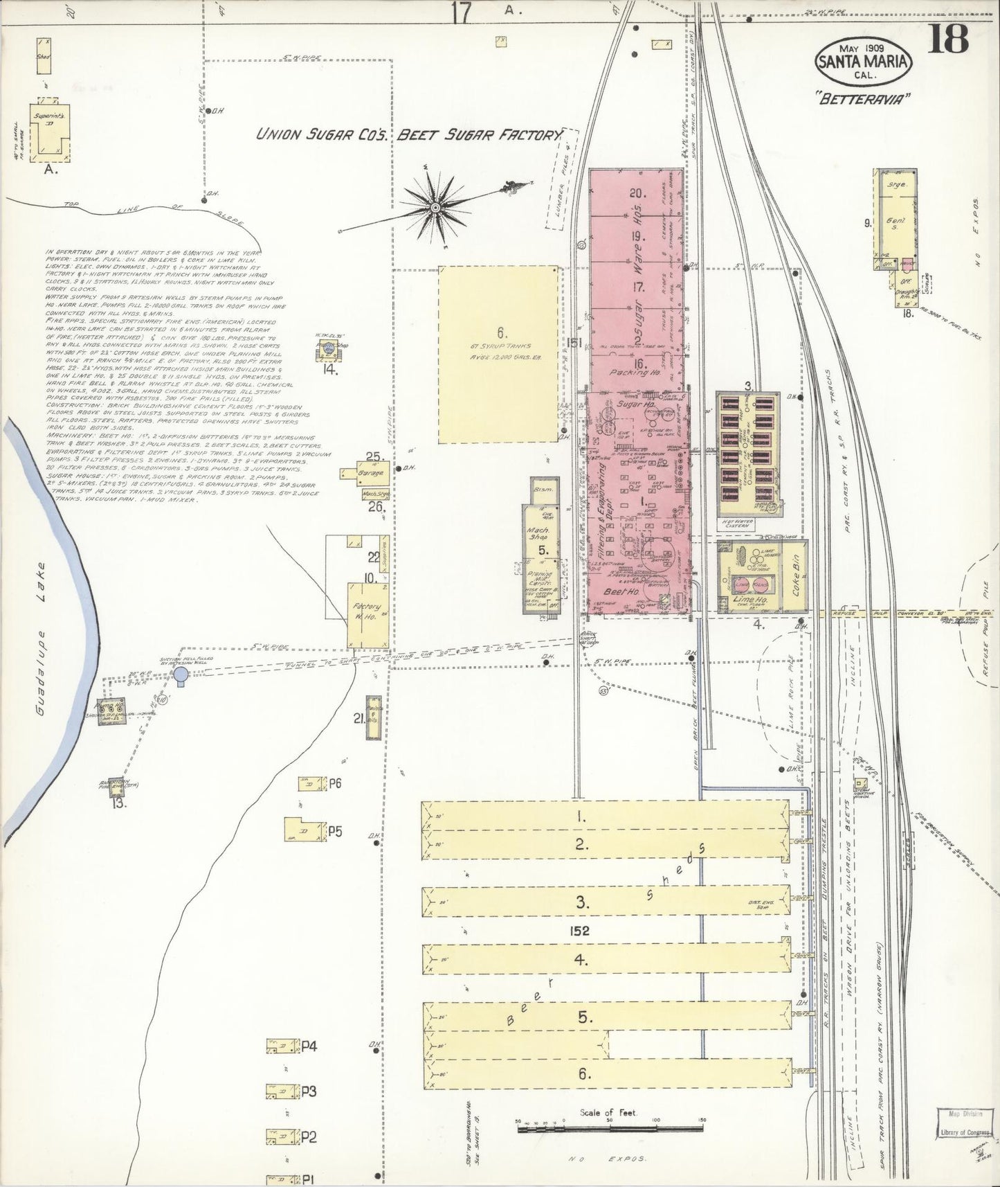 Sanborn Fire Insurance Map from Santa Maria, Santa Barbara County, California (1909), Sheet #0018 - Complete Map Set gallery image, historic Sanborn map, vintage wall art, California California