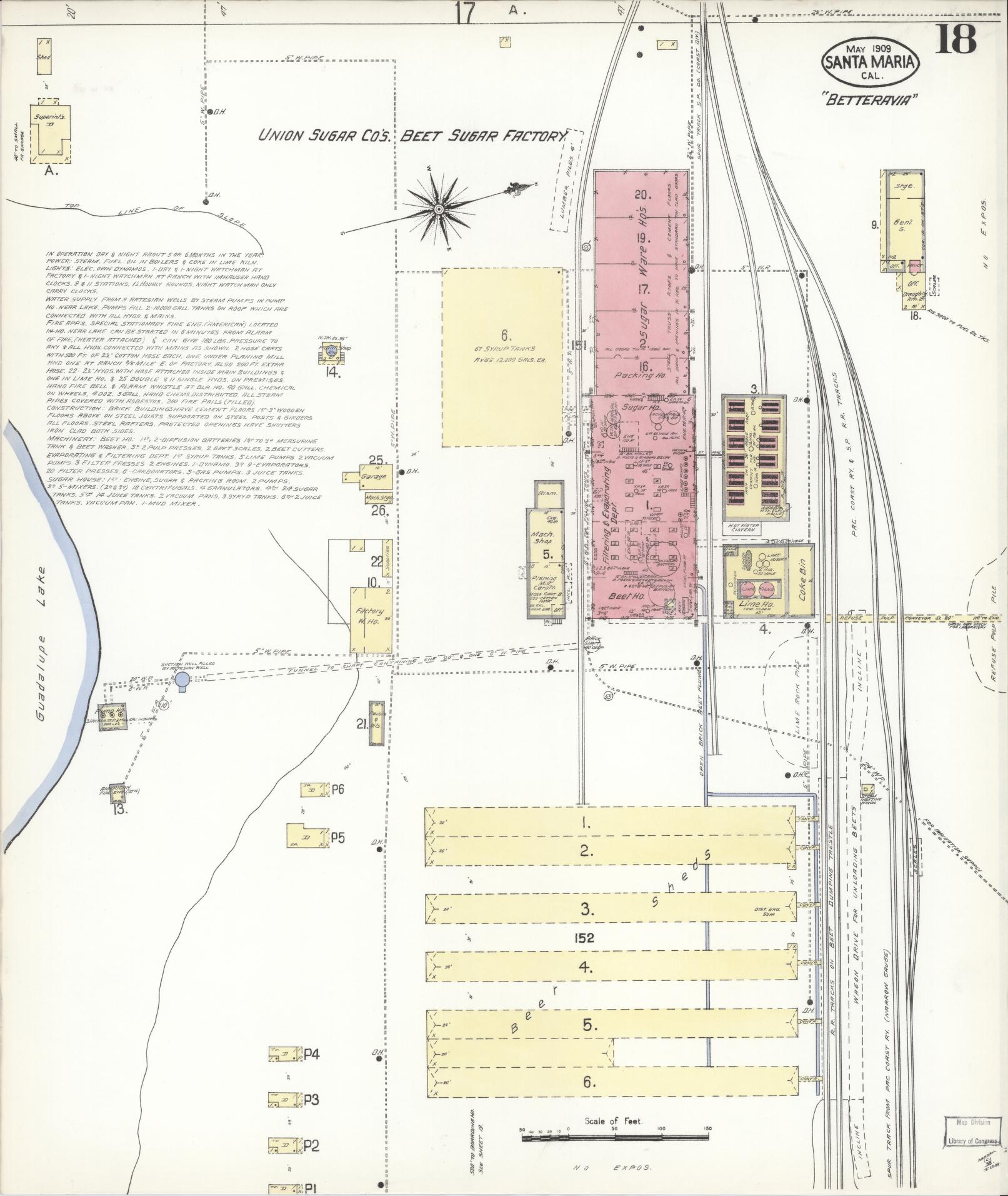 Sanborn Fire Insurance Map from Santa Maria, Santa Barbara County, California (1909), Sheet #0018 - Complete Map Set gallery image, historic Sanborn map, vintage wall art, California California