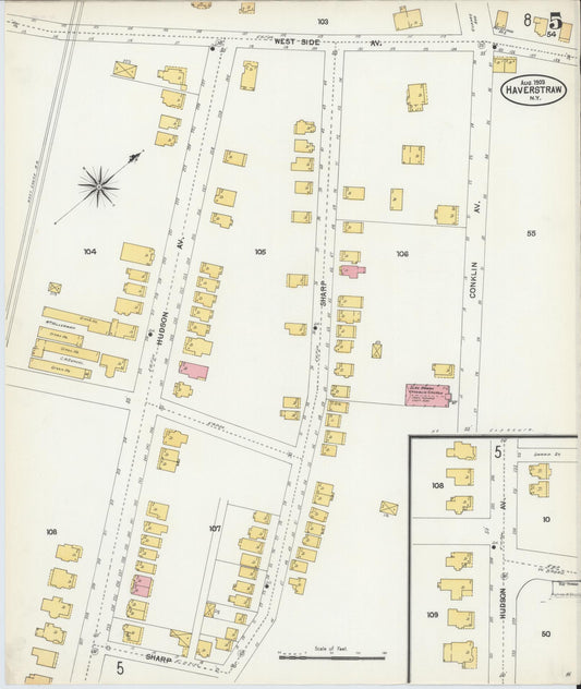 Sanborn Fire Insurance Map from Haverstraw, Rockland County, New York (1903), Sheet #0005 - Historic Sanborn Fire Insurance Map Print, vintage old map wall art, antique decor, genealogy gift, New York New York map