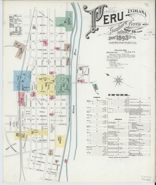 Sanborn Fire Insurance Map from Peru, Miami County, Indiana (1893), Sheet #0001 - Complete Map Set gallery image, historic Sanborn map, vintage wall art, Indiana Indiana