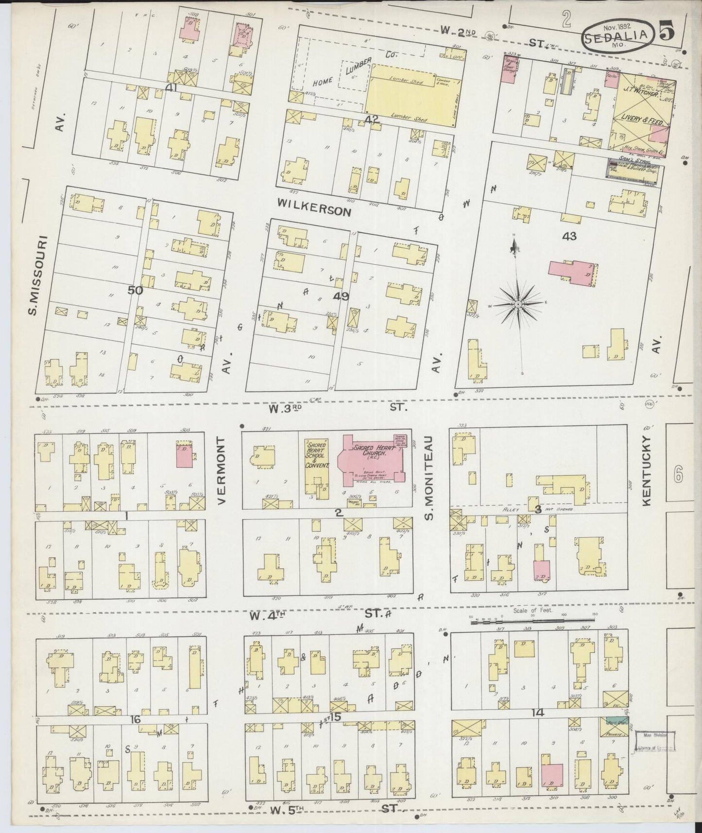 Sanborn Fire Insurance Map from Sedalia, Pettis County, Missouri (1892), Sheet #0005 - Historic Sanborn Fire Insurance Map Print, vintage old map wall art, antique decor, genealogy gift, Missouri Missouri map