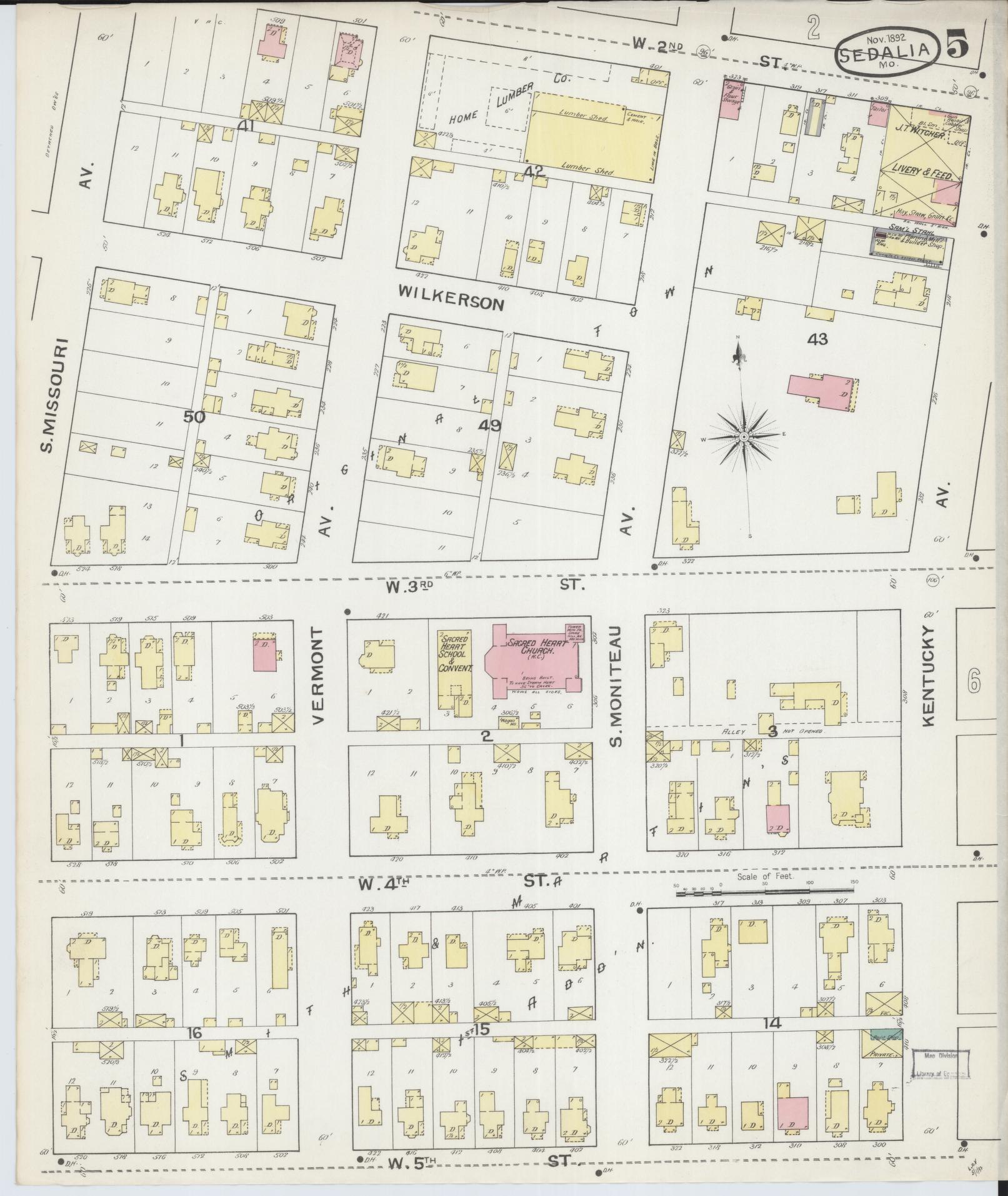 Sanborn Fire Insurance Map from Sedalia, Pettis County, Missouri (1892), Sheet #0005 - Historic Sanborn Fire Insurance Map Print, vintage old map wall art, antique decor, genealogy gift, Missouri Missouri map