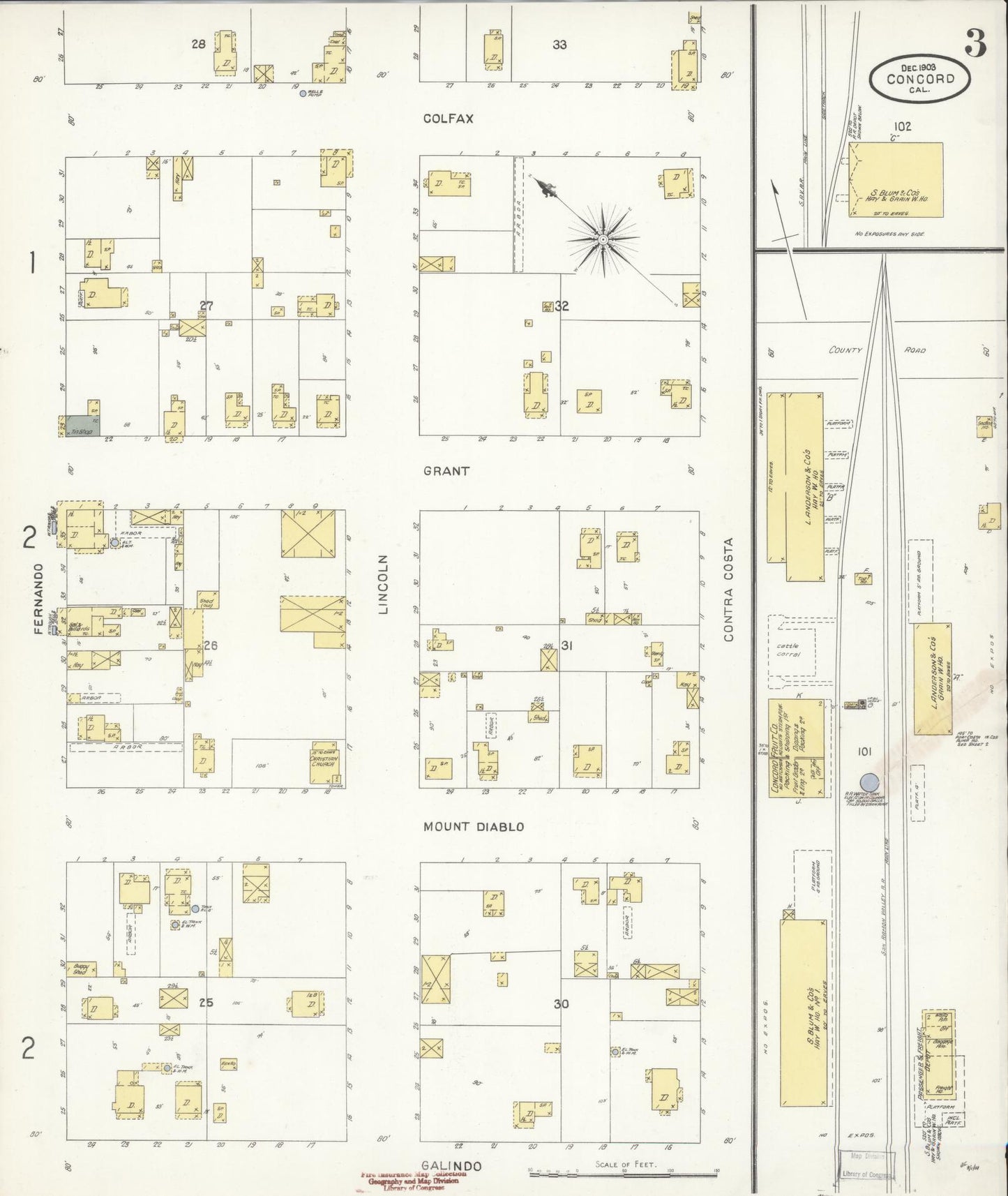 Sanborn Fire Insurance Map from Concord, Contra Costa County, California (1903), Sheet #0003 - Historic Sanborn Fire Insurance Map Print, vintage old map wall art, antique decor, genealogy gift, California California map