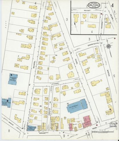 Sanborn Fire Insurance Map from Milford, Worcester County, Massachusetts (1920), Sheet #0004 - Historic Sanborn Fire Insurance Map Print, vintage old map wall art, antique decor, genealogy gift, Massachusetts Massachusetts map