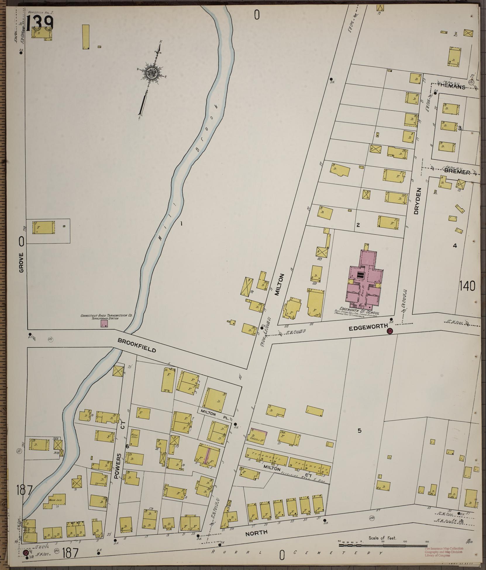 Sanborn Fire Insurance Map from Worcester, Worcester County, Massachusetts (1910), Sheet #0139 - Complete Map Set gallery image, historic Sanborn map, vintage wall art, Massachusetts Massachusetts