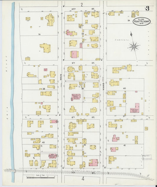 Sanborn Fire Insurance Map from Point Pleasant, Mason County, West Virginia (1905), Sheet #0003 - Historic Sanborn Fire Insurance Map Print, vintage old map wall art, antique decor, genealogy gift, West Virginia West Virginia map