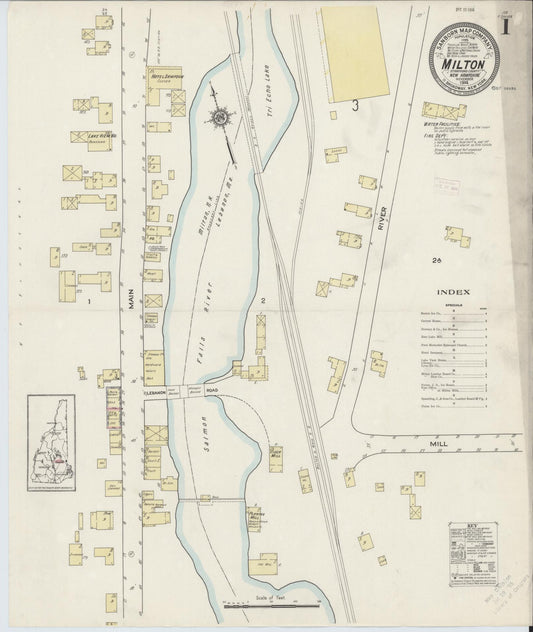 Sanborn Fire Insurance Map from Milton, Strafford County, New Hampshire (1914), Sheet #0001 - Historic Sanborn Fire Insurance Map Print, vintage old map wall art, antique decor, genealogy gift, New Hampshire New Hampshire map