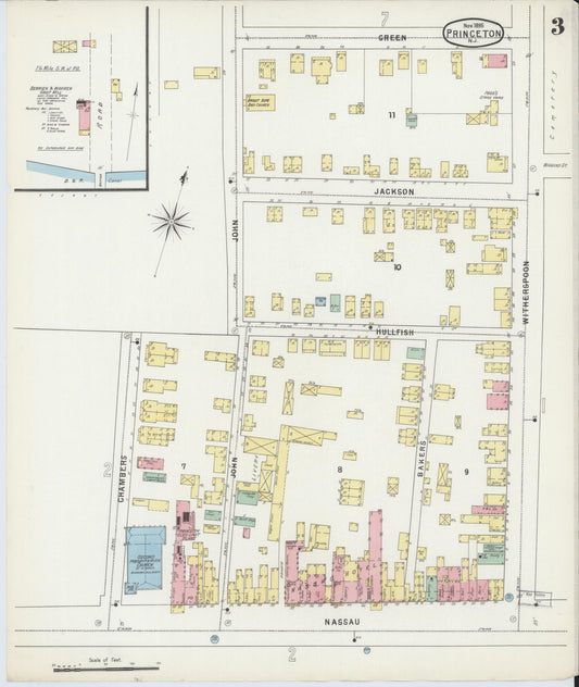 Sanborn Fire Insurance Map from Princeton, Mercer County, New Jersey (1895), Sheet #0003 - Historic Sanborn Fire Insurance Map Print, vintage old map wall art, antique decor, genealogy gift, New Jersey New Jersey map