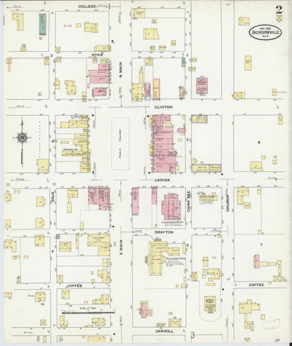 Sanborn Fire Insurance Map from Jacksonville, Calhoun County, Alabama (1910), Sheet #0002 - Complete Map Set gallery image, historic Sanborn map, vintage wall art, Alabama Alabama