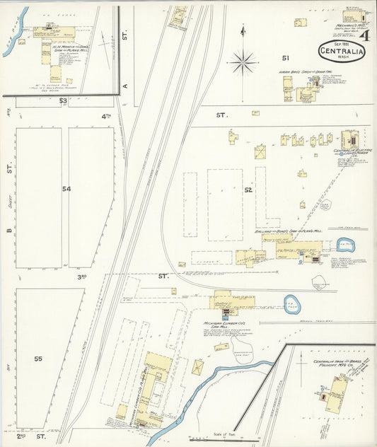 Sanborn Fire Insurance Map from Centralia, Lewis County, Washington (1891), Sheet #0004 - Historic Sanborn Fire Insurance Map Print, vintage old map wall art, antique decor, genealogy gift, Washington Washington map