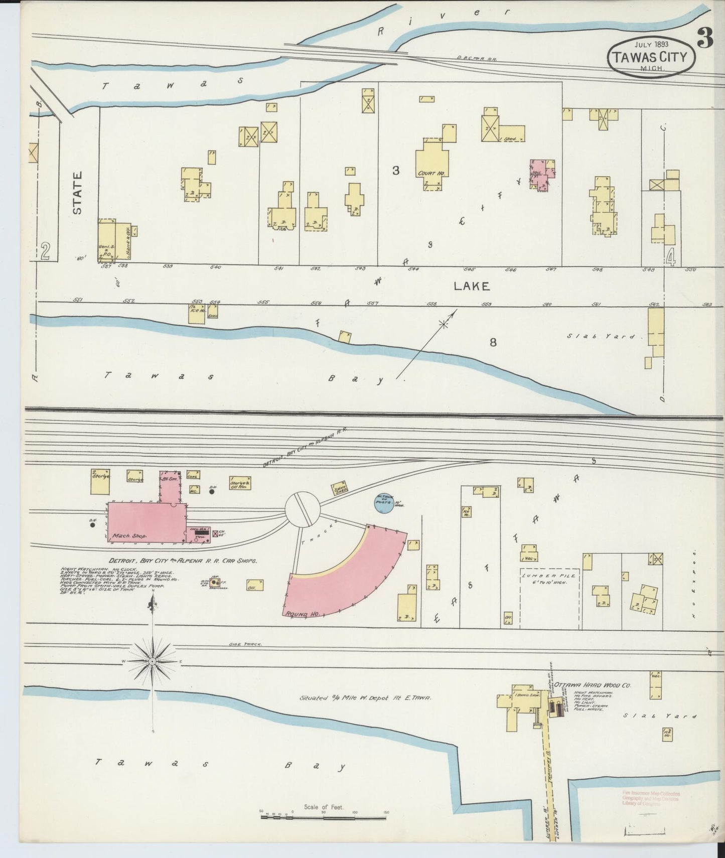 Sanborn Fire Insurance Map from East Tawas, Iosco County, Michigan (1893), Sheet #0003 - Historic Sanborn Fire Insurance Map Print, vintage old map wall art, antique decor, genealogy gift, Michigan Michigan map