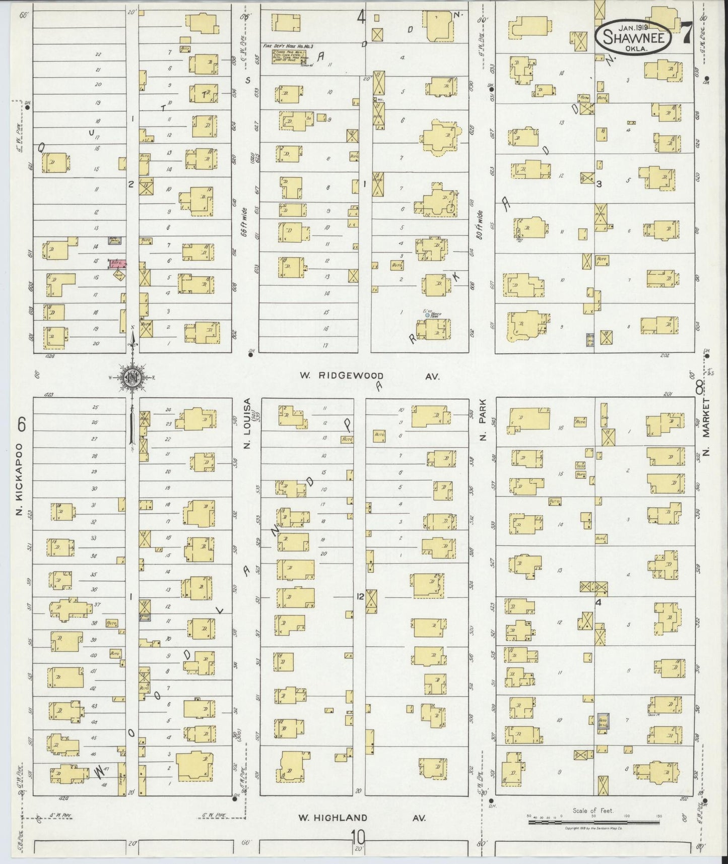 Sanborn Fire Insurance Map from Shawnee, Pottawatomie County, Oklahoma (1919), Sheet #0007 - Complete Map Set gallery image, historic Sanborn map, vintage wall art, Oklahoma Oklahoma