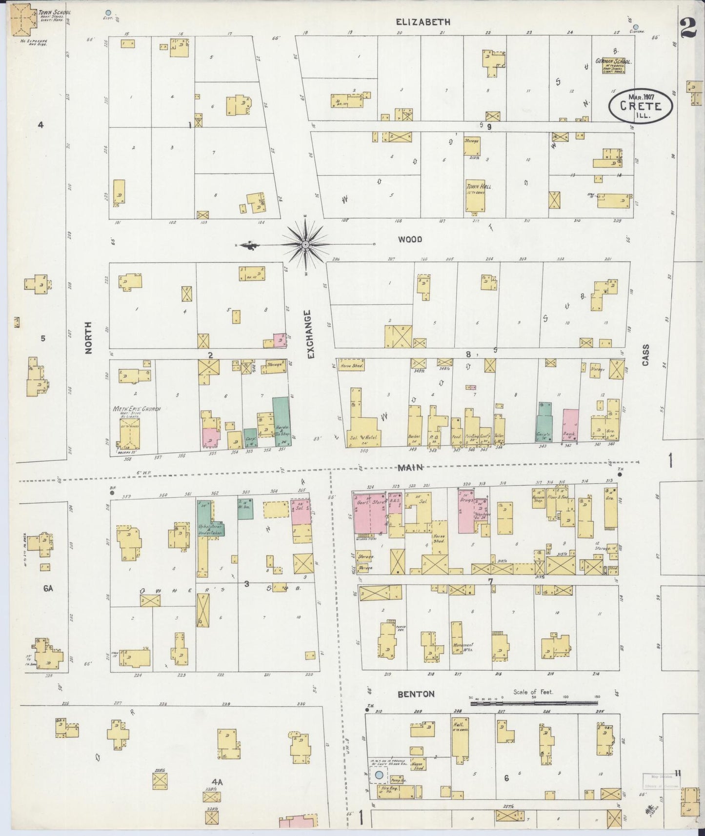 Sanborn Fire Insurance Map from Crete, Will County, Illinois (1907), Sheet #0002 - Complete Map Set gallery image, historic Sanborn map, vintage wall art, Illinois Illinois