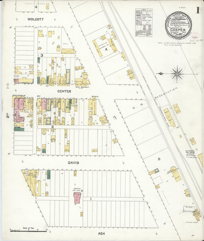 Sanborn Fire Insurance Map from Casper, Natrona County, Wyoming (1894), Sheet #0001 - Complete Map Set gallery image, historic Sanborn map, vintage wall art, Wyoming Wyoming