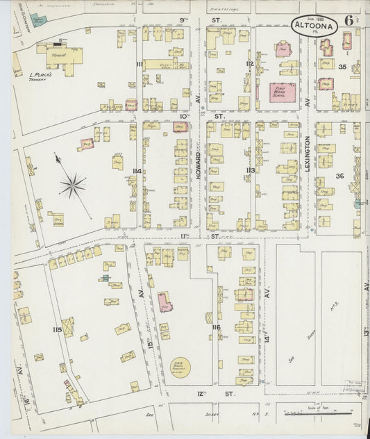 Sanborn Fire Insurance Map from Altoona, Blair County, Pennsylvania (1888), Sheet #0006 - Historic Sanborn Fire Insurance Map Print, vintage old map wall art, antique decor, genealogy gift, Pennsylvania Pennsylvania map