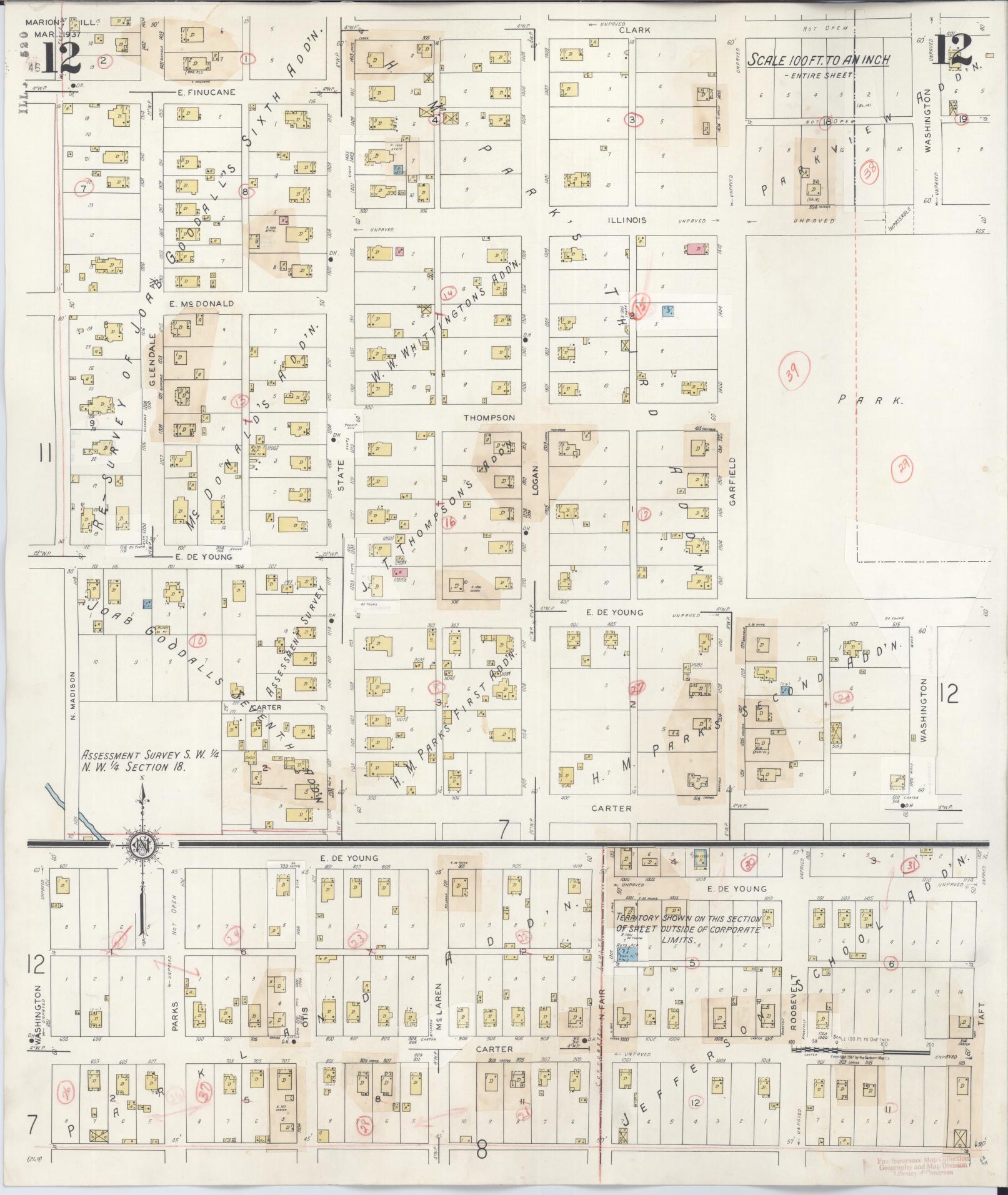 Sanborn Fire Insurance Map from Marion, Williamson County, Illinois (1946), Sheet #0012 - Historic Sanborn Fire Insurance Map Print, vintage old map wall art, antique decor, genealogy gift, Illinois Illinois map