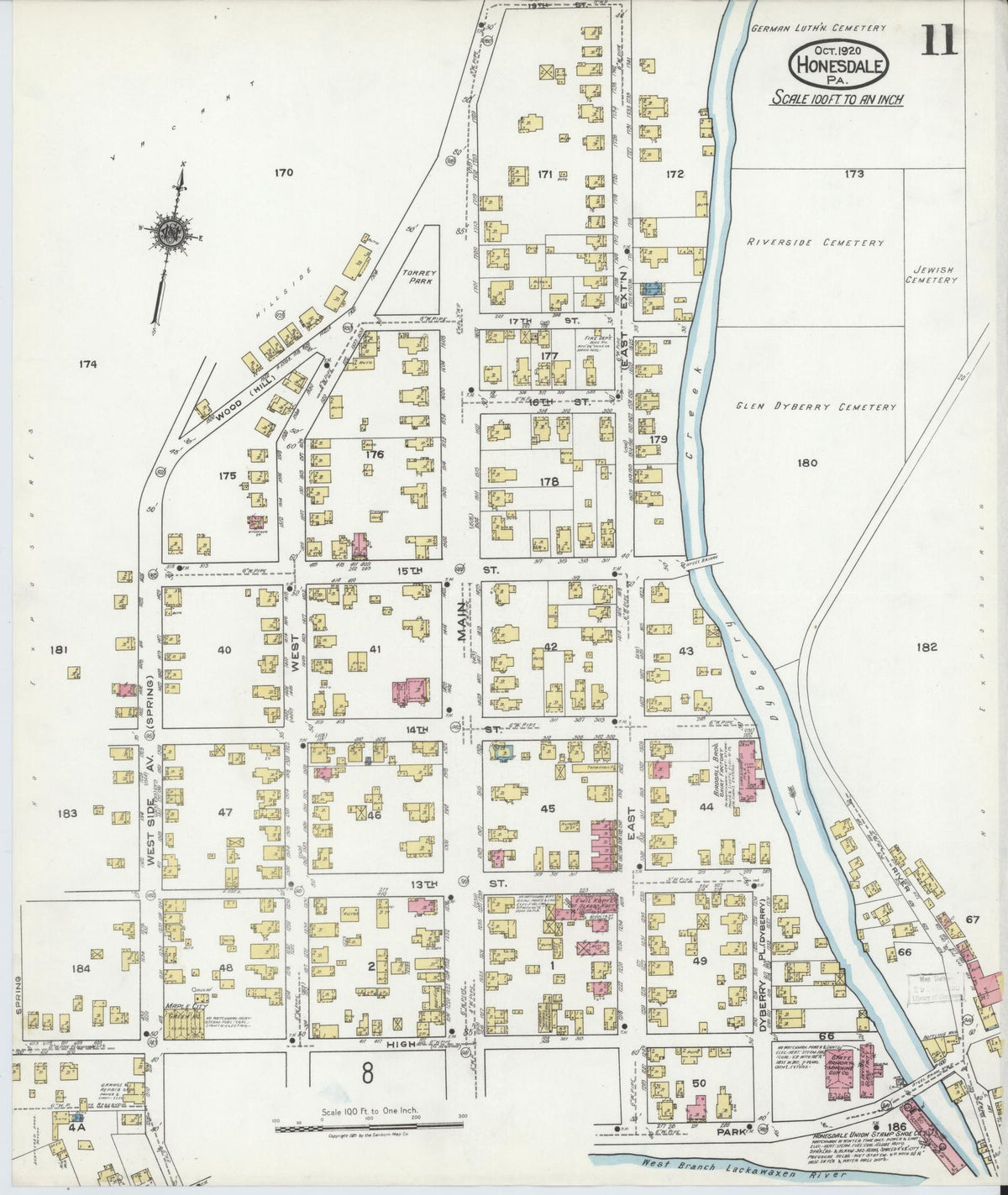 Sanborn Fire Insurance Map from Honesdale, Wayne County, Pennsylvania (1920), Sheet #0011 - Complete Map Set gallery image, historic Sanborn map, vintage wall art, Pennsylvania Pennsylvania