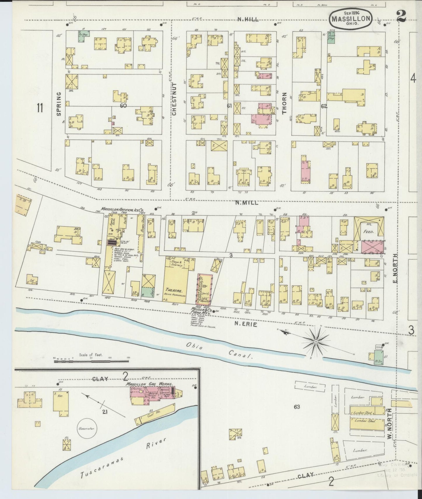 Sanborn Fire Insurance Map from Massillon, Stark County, Ohio (1896), Sheet #0002 - Historic Sanborn Fire Insurance Map Print, vintage old map wall art, antique decor, genealogy gift, Ohio Ohio map