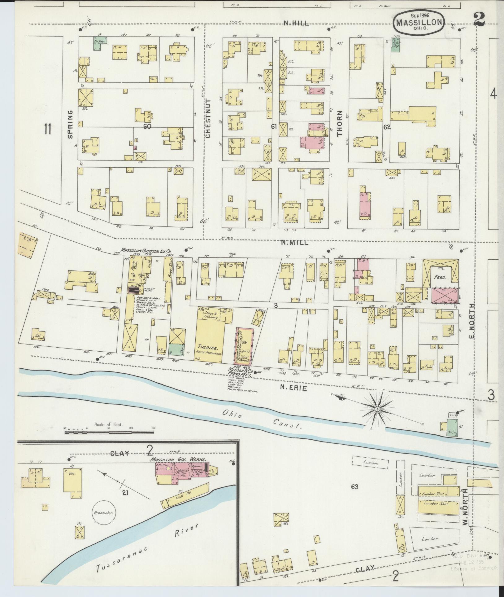 Sanborn Fire Insurance Map from Massillon, Stark County, Ohio (1896), Sheet #0002 - Historic Sanborn Fire Insurance Map Print, vintage old map wall art, antique decor, genealogy gift, Ohio Ohio map