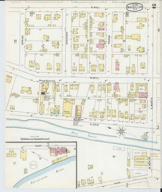 Sanborn Fire Insurance Map from Massillon, Stark County, Ohio (1896), Sheet #0002 - Historic Sanborn Fire Insurance Map Print, vintage old map wall art, antique decor, genealogy gift, Ohio Ohio map